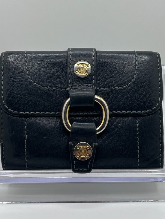 Celine Handbags - Vintage Celine Black Leather Compact Wallet